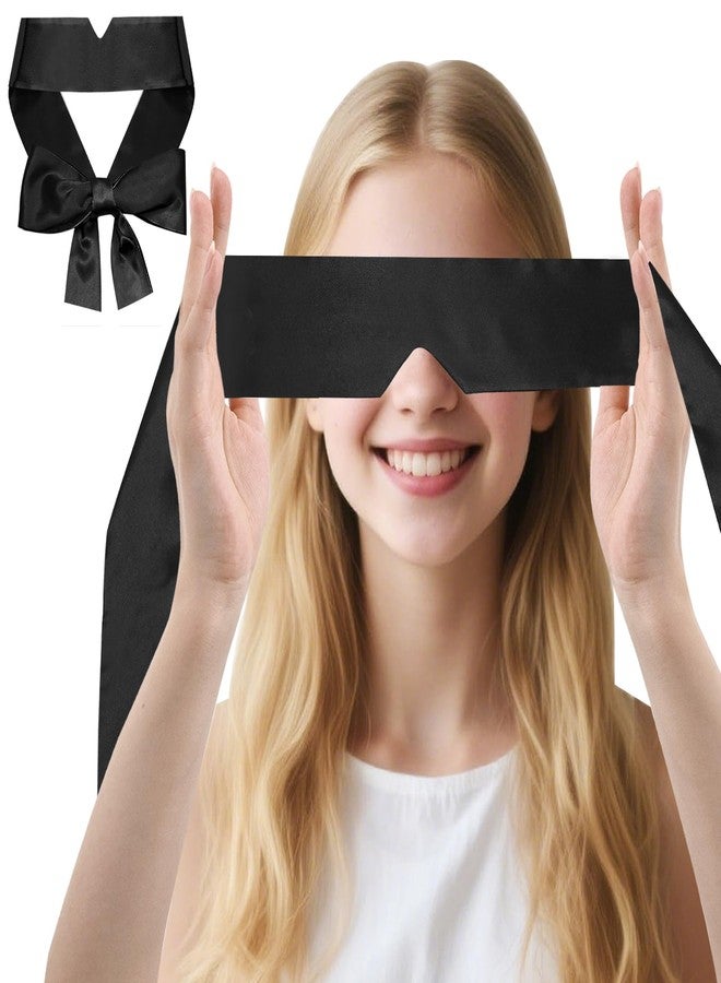 Eychei 2 Pcs Satin Eye Mask for Sleeping, Black and Black Blindfold Silk Sleep Mask, Soft Comfortable Adjustable Blackout Eye Cover V-Shaped Satin Sleep Masks for Women, Men (160 cm/6.3 inch) - Image 1